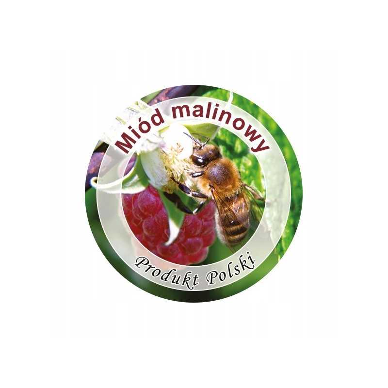 Mini apvalių aviečių medaus etikečių pakuotė ø37mm