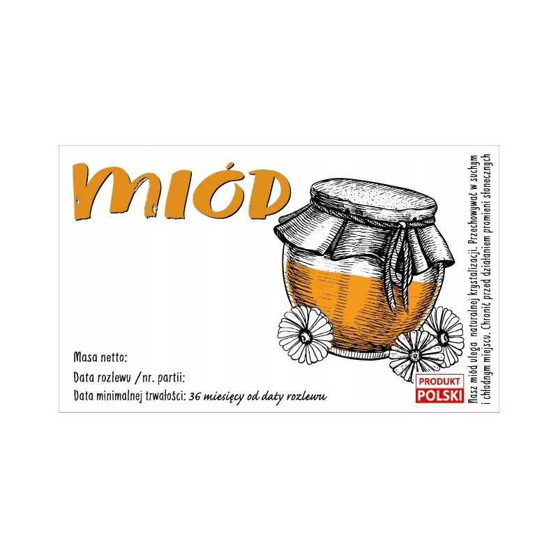Etiketės 10 vnt, medus, lenkiškas gaminys, 107x65