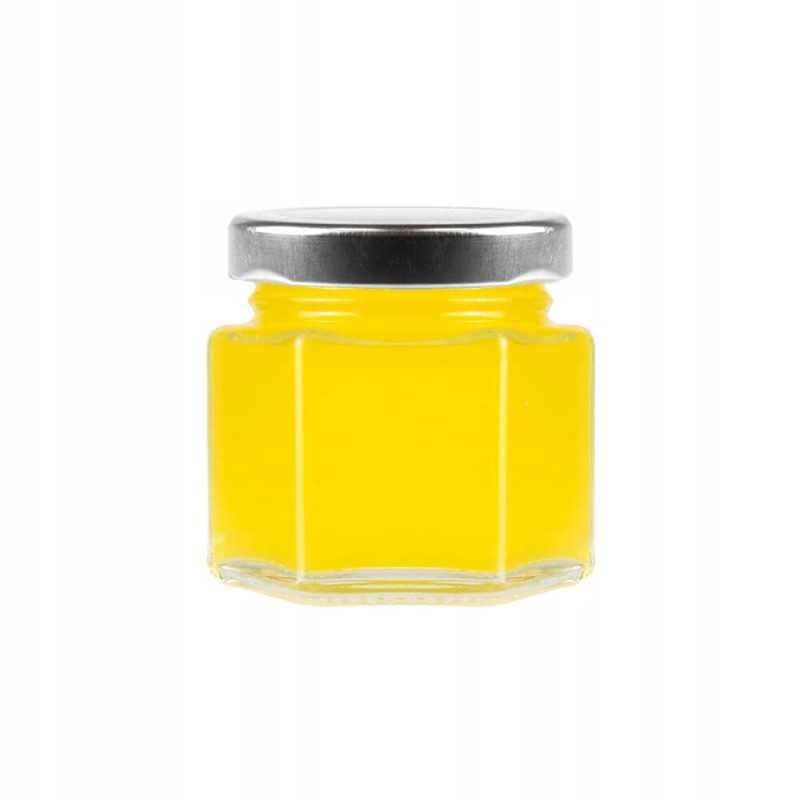 50 ml šešiakampis stiklinis indelis medaus prieskoniams