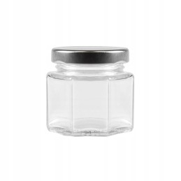 50 ml šešiakampis stiklinis indelis medaus prieskoniams