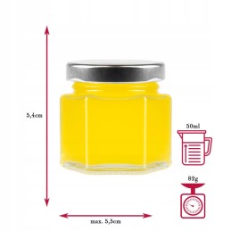 50 ml šešiakampis stiklinis indelis medaus prieskoniams