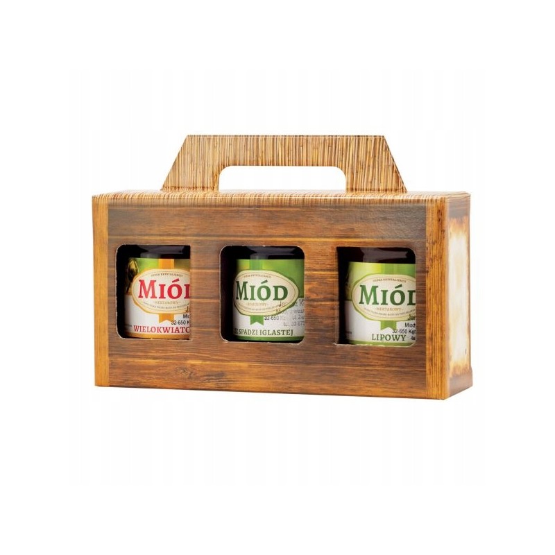 We offer a decorative honey box for 3 jars 315 ml, great for a gift - a very good Polish product