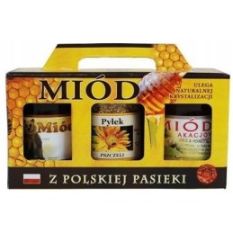 Siūlome dekoratyvinę medaus dėžutę 3 stiklainiams, 315 ml, puikiai tinka dovanai - labai geras lenkiškas gaminys