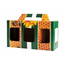 Siūlome dekoratyvinę medaus dėžutę 3 stiklainiams, 315 ml - puikiai tinka dovanai - labai geras lenkiškas gaminys