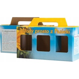 Siūlome dekoratyvinę medaus dėžutę 3 stiklainiams, 315 ml, puikiai tinka dovanai - labai geras lenkiškas gaminys