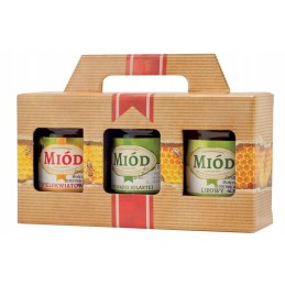 Siūlome dekoratyvinę medaus dėžutę 3 stiklainiams, 315 ml, puikiai tinka dovanai - labai geras lenkiškas gaminys