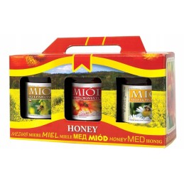 Siūlome dekoratyvinę medaus dėžutę 3 stiklainiams, 315 ml, puikiai tinka dovanai - labai geras lenkiškas gaminys