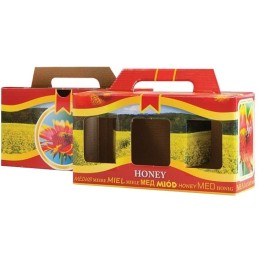 Siūlome dekoratyvinę medaus dėžutę 3 stiklainiams, 315 ml, puikiai tinka dovanai - labai geras lenkiškas gaminys