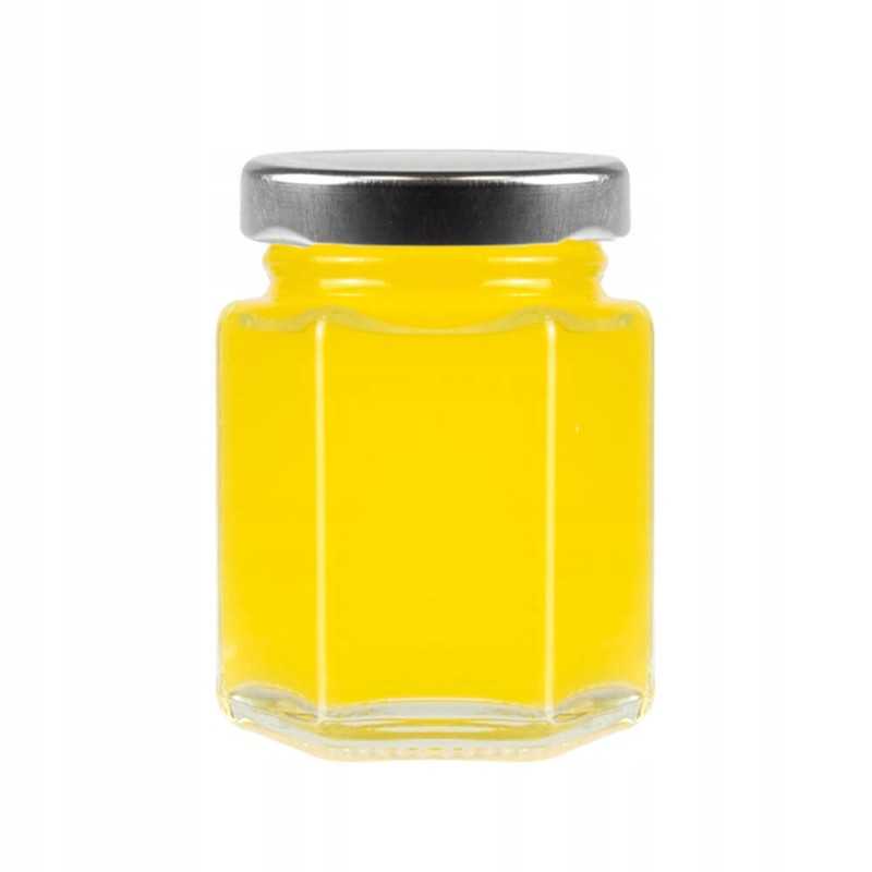 110 ml šešiakampis stiklinis indelis medaus prieskoniams