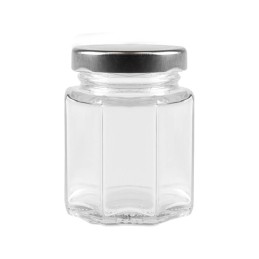 110 ml šešiakampis stiklinis indelis medaus prieskoniams