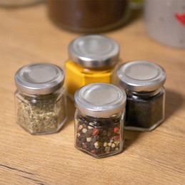 110 ml šešiakampis stiklinis indelis medaus prieskoniams