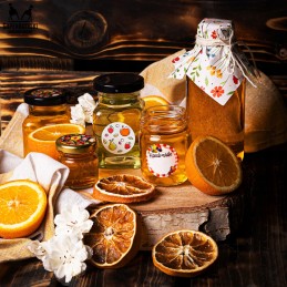 10 etikečių lipdukų rinkinys uogienėms, medaus indeliams