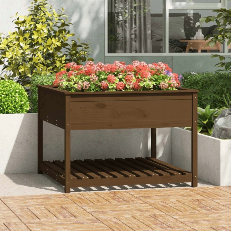 Flowerpot with shelf honey brown 111 5x111 5x81 cm d