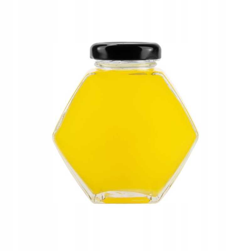 Šešiakampis dekoratyvinis indelis 100ml uogienės medaus prieskoniai