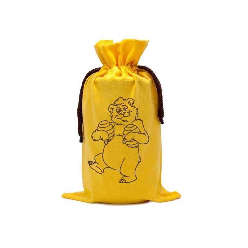 Geltonas maišelis 900ml stiklainiui, raštas su meškučiu