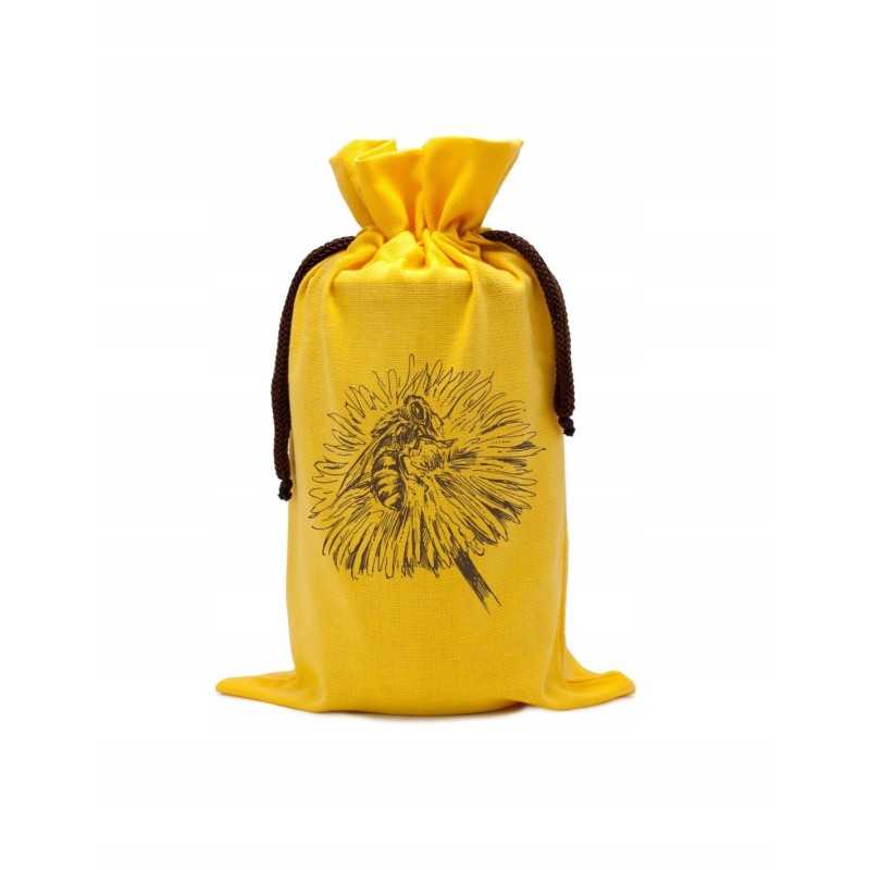 Geltonas maišelis 900ml stiklainiui su bite ant gėlės