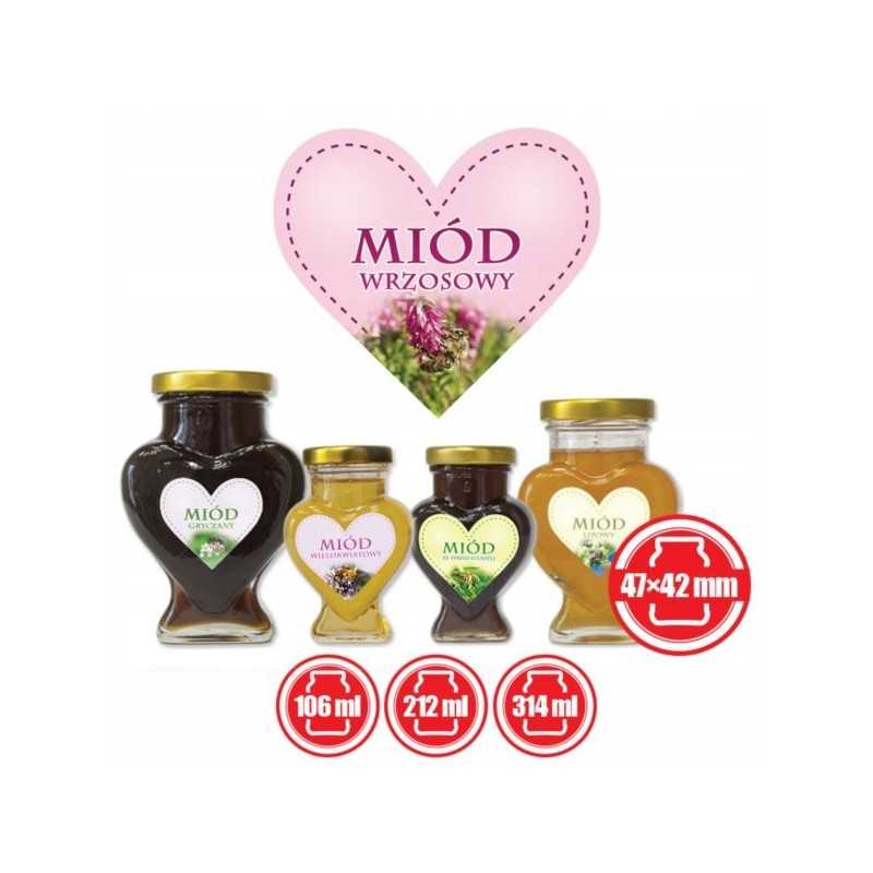 Širdelių etiketės, 50 vnt., viržių medui