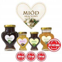 Širdelių etiketės, 50 vnt., skirtos akacijų medui