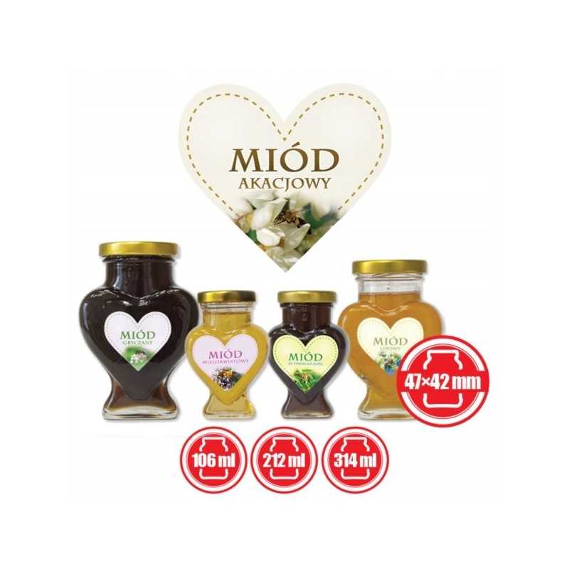 Širdelių etiketės, 50 vnt., skirtos akacijų medui