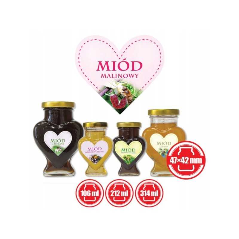 Širdelės etiketės, 50 vnt., aviečių medui