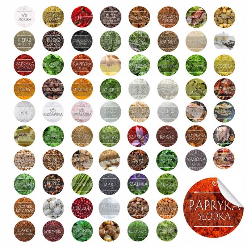 75x atspausdintos prieskonių lipdukų etiketės