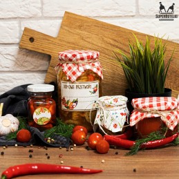 10 dangtelių rinkinys raudoniems konservų stiklainiams