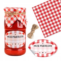 10vnt lipnios etiketės stiklainiams, sulčių buteliukams + kamšteliai su virvele