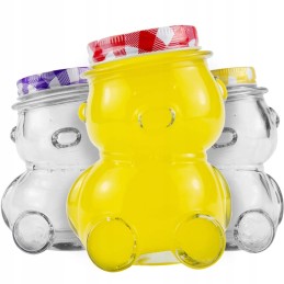 Meškiukas 300ml stiklinis indelis su dangteliu medaus