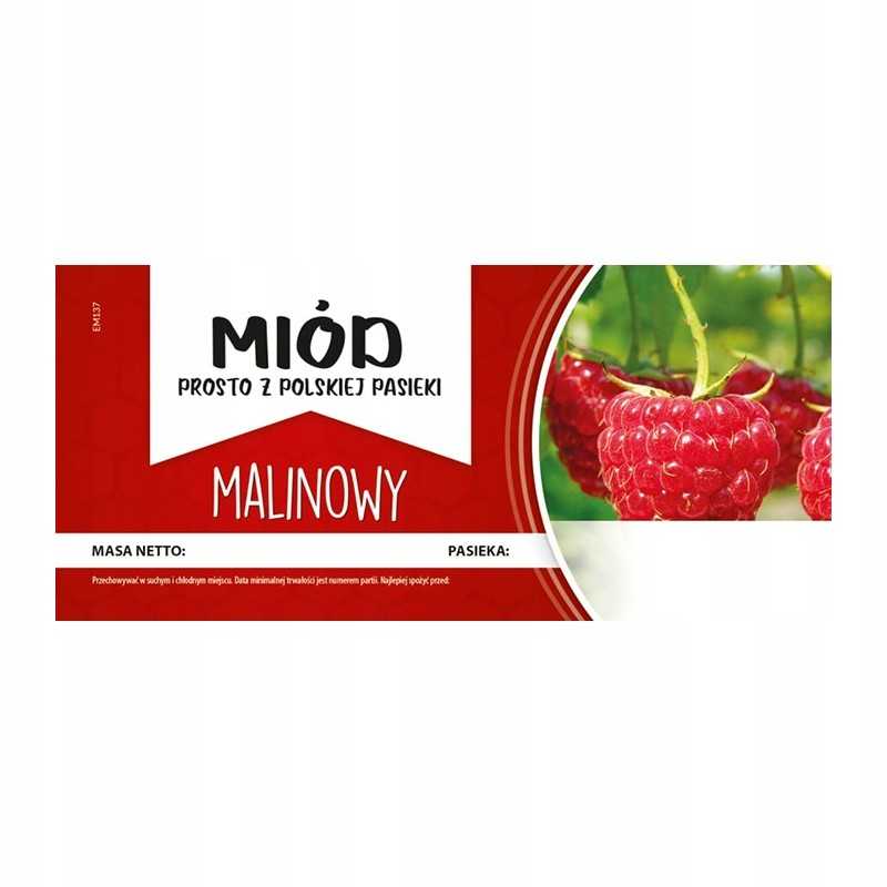 Etiketė aviečių medui em137 - maža