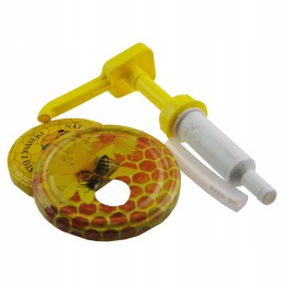 Plastikinis medaus dozatorius su dangteliais