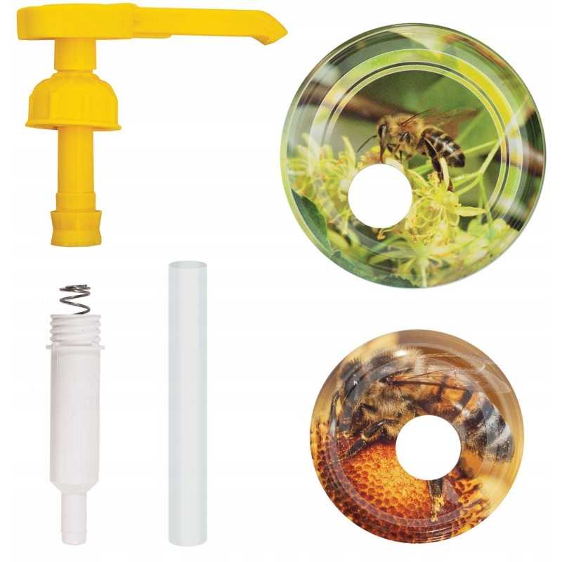 Siūlome pompą - medaus dozatorių dideliems ir mažiems stiklainiams (2 kamšteliai) - labai geras produktas