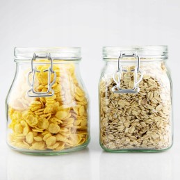 Kvadratinis stiklinis indas su dangteliu ir sandarikliu, 750ml