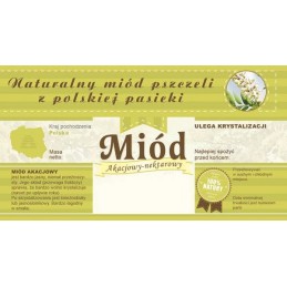 Siūlome lipnias etiketes su banderole - akacijų medus - labai geras produktas!