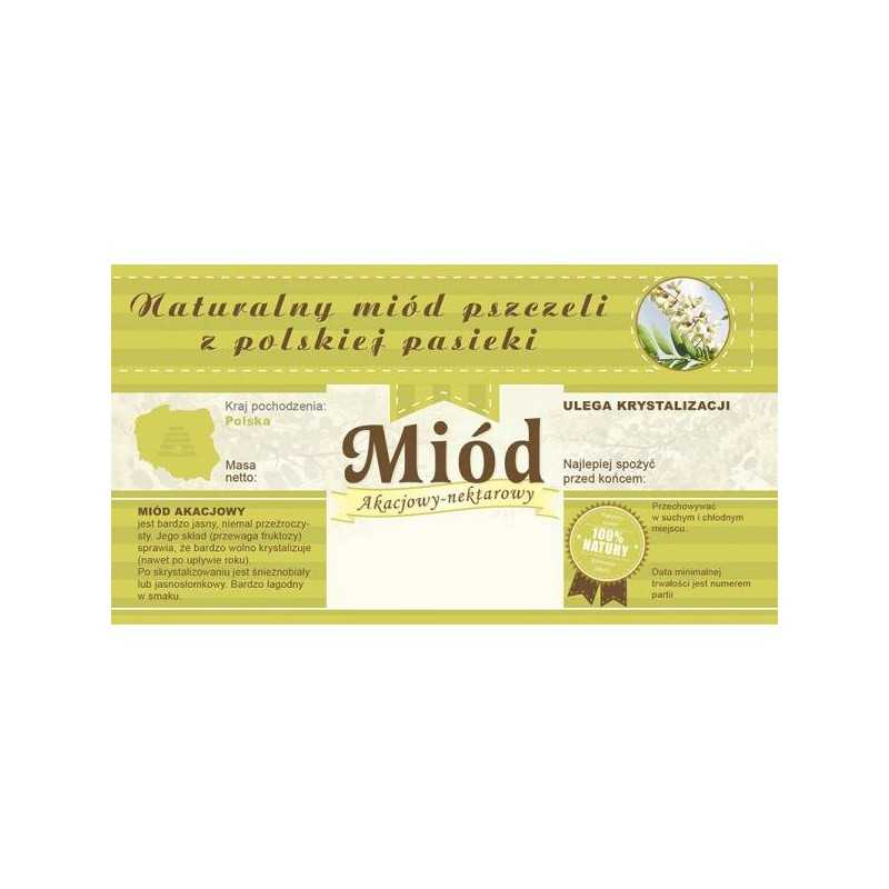 Siūlome lipnias etiketes su banderole - akacijų medus - labai geras produktas!