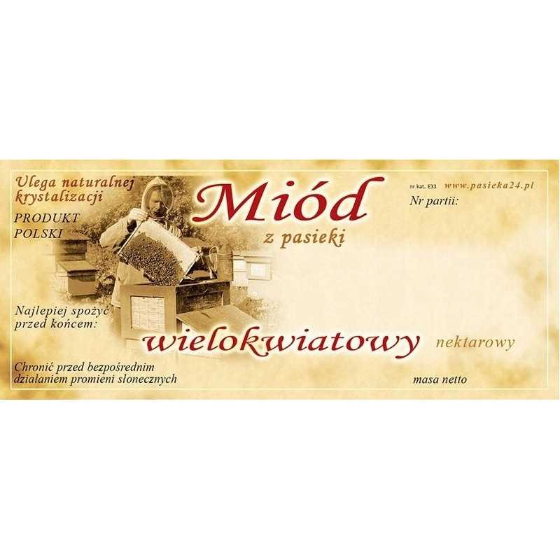 Siūlome lipnias etiketes kelių gėlių medui - 100 vnt - labai geras produktas - tinka ir dideliems ir mažiems stiklainiams!!!