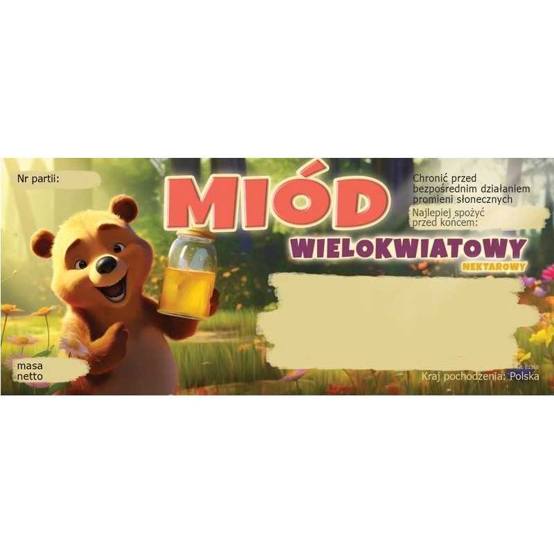 Etiketės su meškiuku kelių žiedų medui e1360