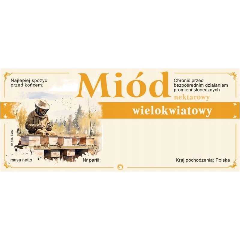 Etiketės iš bityno daugiažiedžių medaus, geltonos spalvos e282