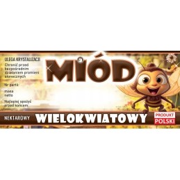 Etiketės su bite daugiažiedžiu medui, ruda e421