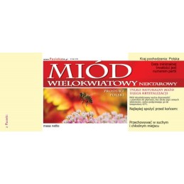 Siūlome lipnias etiketes kelių gėlių medui - 100 vnt - labai geras produktas - tinka ir dideliems ir mažiems stiklainiams!!!