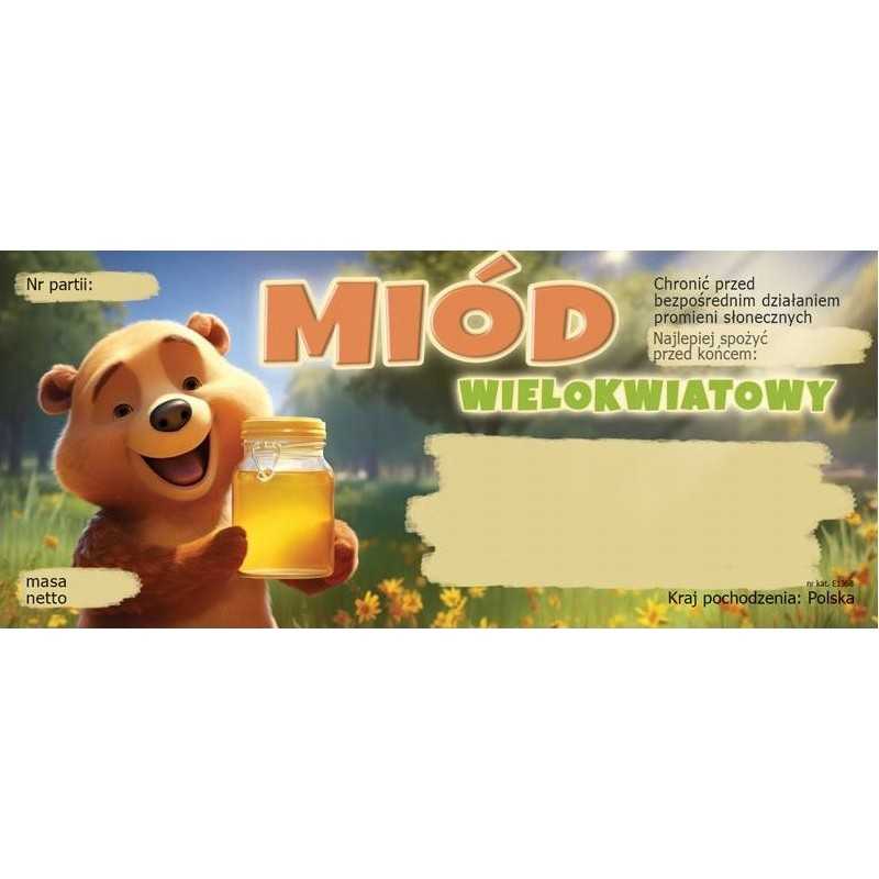 Etiketės su meškiuku kelių žiedų medui e1368