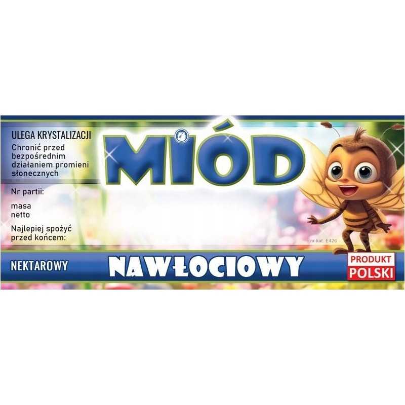 Etiketės su bite auksašakių medui e426