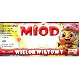 Etiketės su bite daugiažiedžiu medumi e420