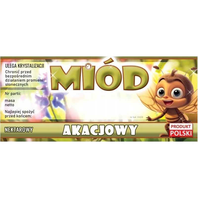 Etiketės su bite akacijų medui e428