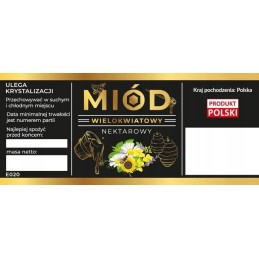 Etiketės daugiažiedžių nektarų medui, juodas, 100 vnt