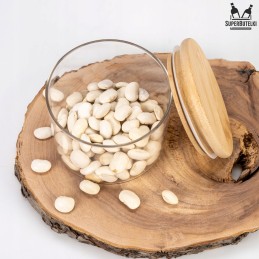Stiklinis indelis/talpykla 390 ml su mediniu dangteliu su sandarikliu.