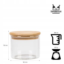 Stiklinis indelis/talpykla 390 ml su mediniu dangteliu su sandarikliu.