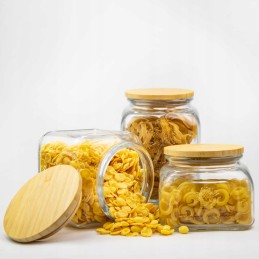 700ml stiklinis indelis su bambukiniu dangteliu maistui