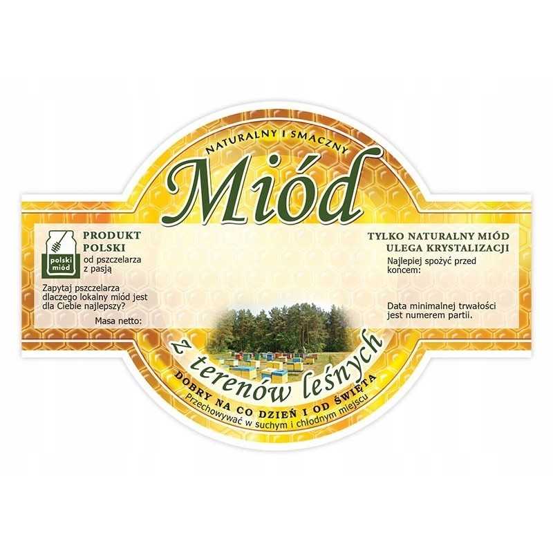 Apvalių etikečių pakuotė medui iš miško plotų (100 vnt.)