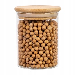 Stiklinis indelis/talpykla 420 ml su mediniu bambukiniu dangteliu ir sandarikliu
