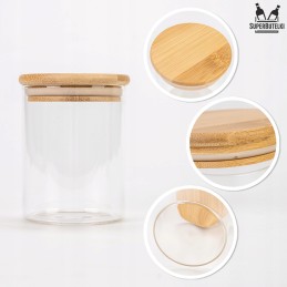 Stiklinis indelis/talpykla 420 ml su mediniu bambukiniu dangteliu ir sandarikliu